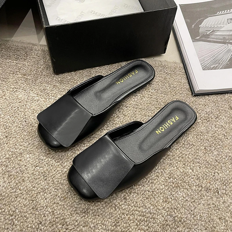 时尚轻奢舒适百搭包头外穿2023年新款小众方头穆勒复古懒人凉拖