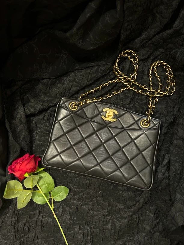 95新 Chanel/香奈儿 夏七中古/Chanel香奈儿/黑金logo双链单肩包