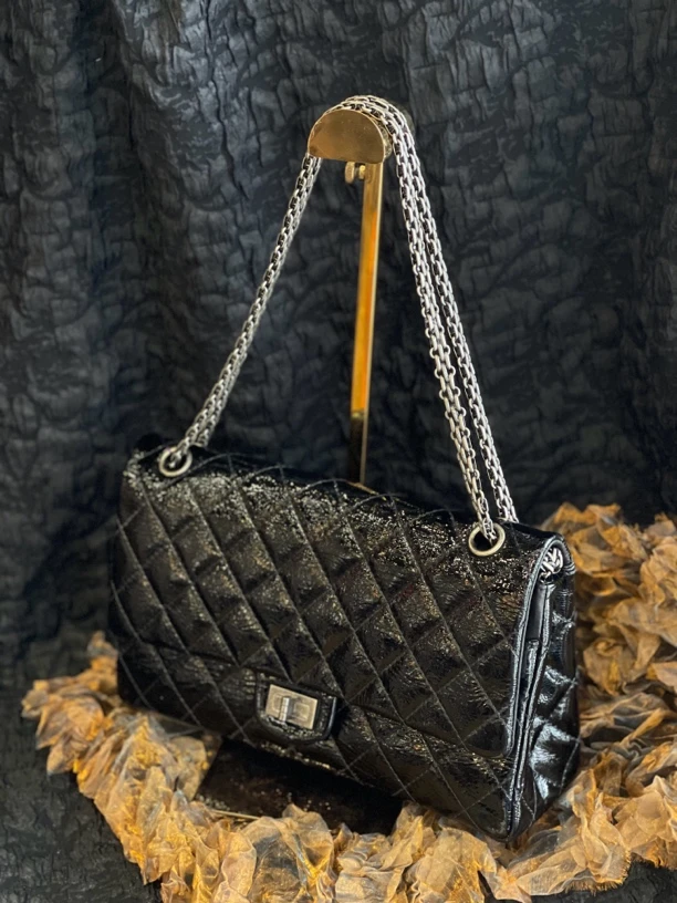 95新 Chanel/香奈儿 夏七中古/经典黑银配色2.55/腋下单肩包