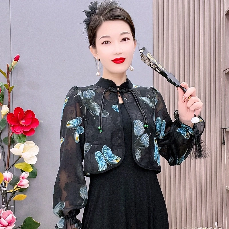 夏季防晒衣小外搭女短款长袖中老年新中式外披大码超薄披肩外套潮