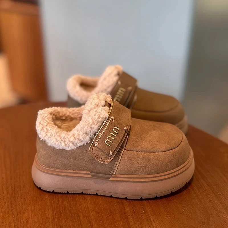 ABC儿童冬季雪地靴2025新款女童毛毛口魔术贴棉鞋韩版小女孩皮靴