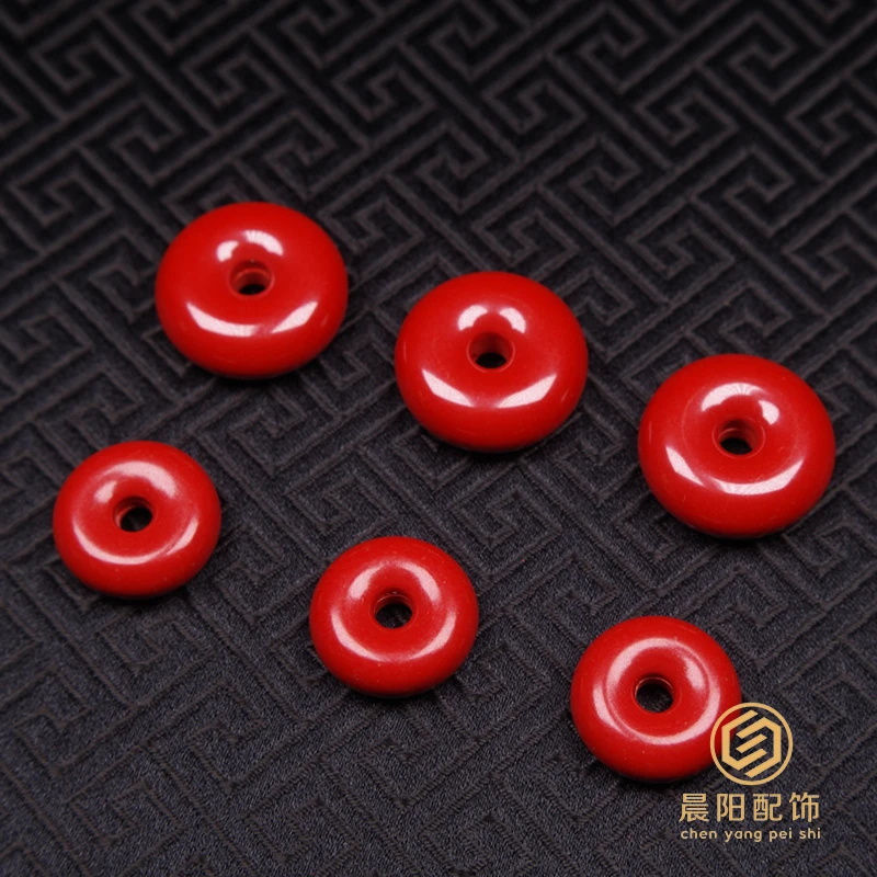 含辰砂工艺品朱砂帝王砂光面平安扣无事牌吊坠挂件diy配件配饰