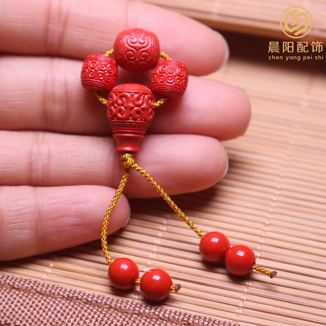 含辰砂工艺品朱砂回纹三通套装百香金刚星月菩提手串长串文玩配饰