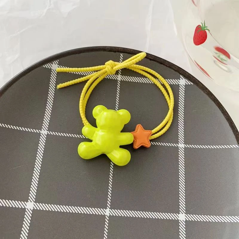 非金属亚克力发饰五件套ins夏季清新色彩多巴胺立体小熊弹力发圈