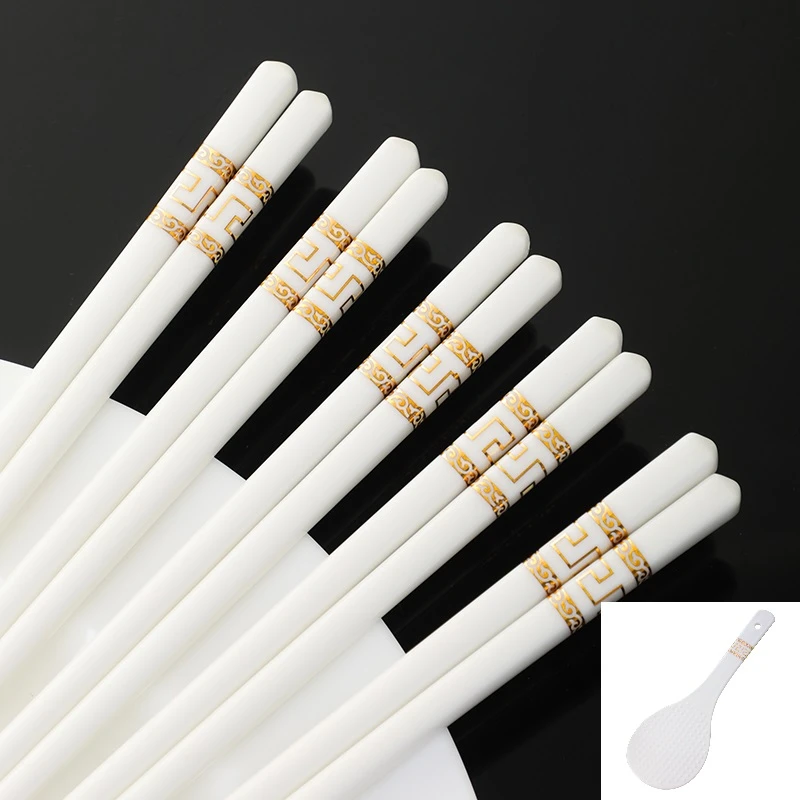 【金如意骨瓷筷子10双+饭勺[不带礼盒发货]】破损补发