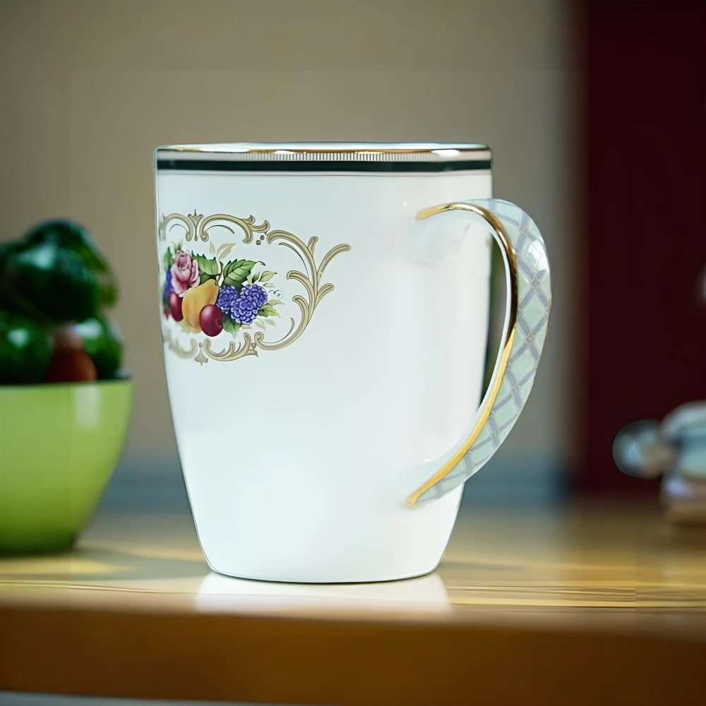 意式骨瓷马克杯对杯情侣杯创意家用大容量喝水杯欧式描金奶杯个性