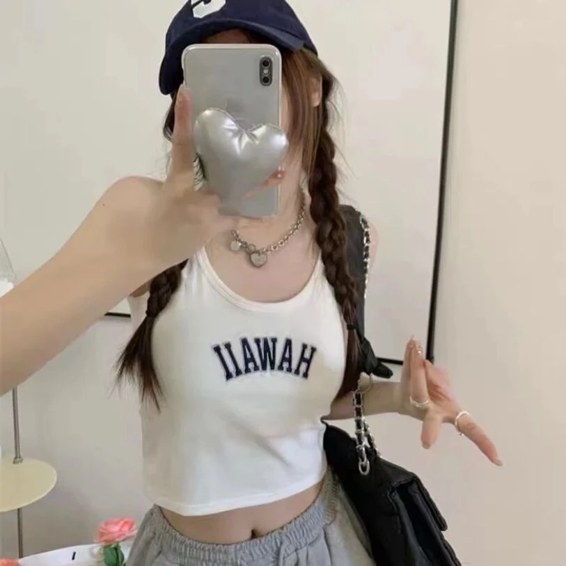 露si同款字母刺绣背心露脐吊带固定杯内搭外穿打底时尚百搭#108