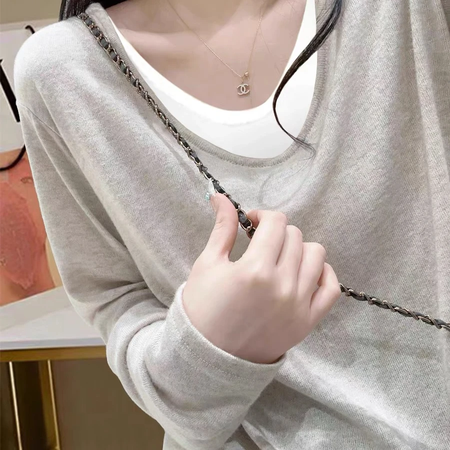 2025秋冬爆款92棉假两件长袖t恤女返潮复古设计感内搭米灰色上衣