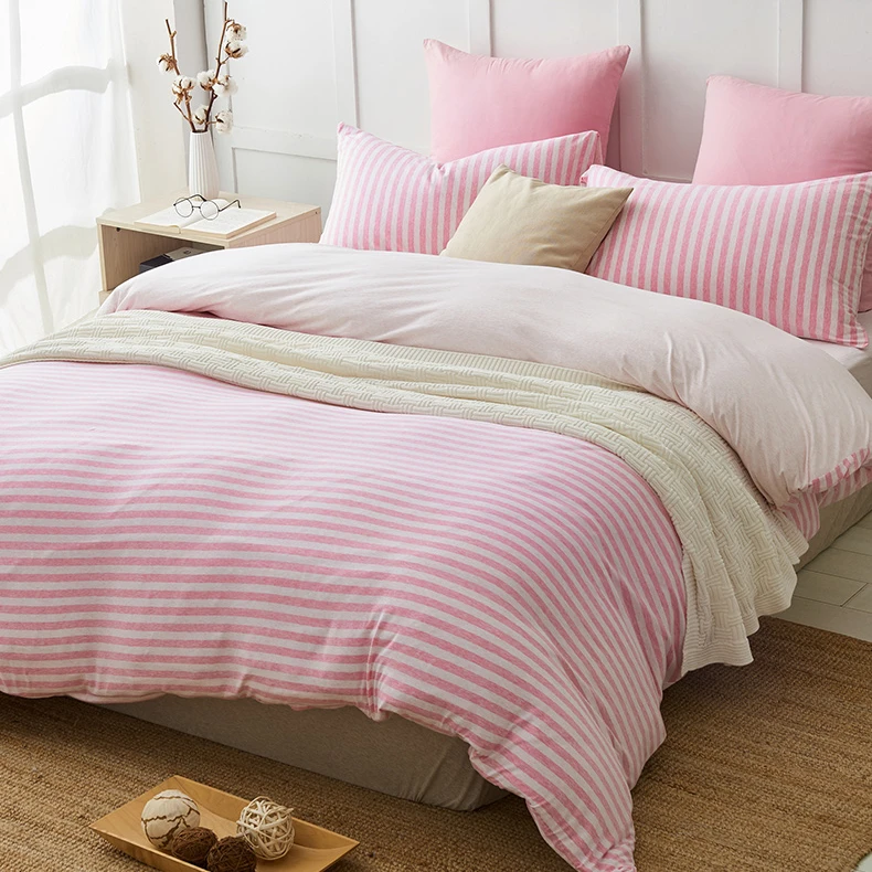 绿野山谷款条纹针织四件套无印良品四季家纺纯棉亲肤被套床笠枕套