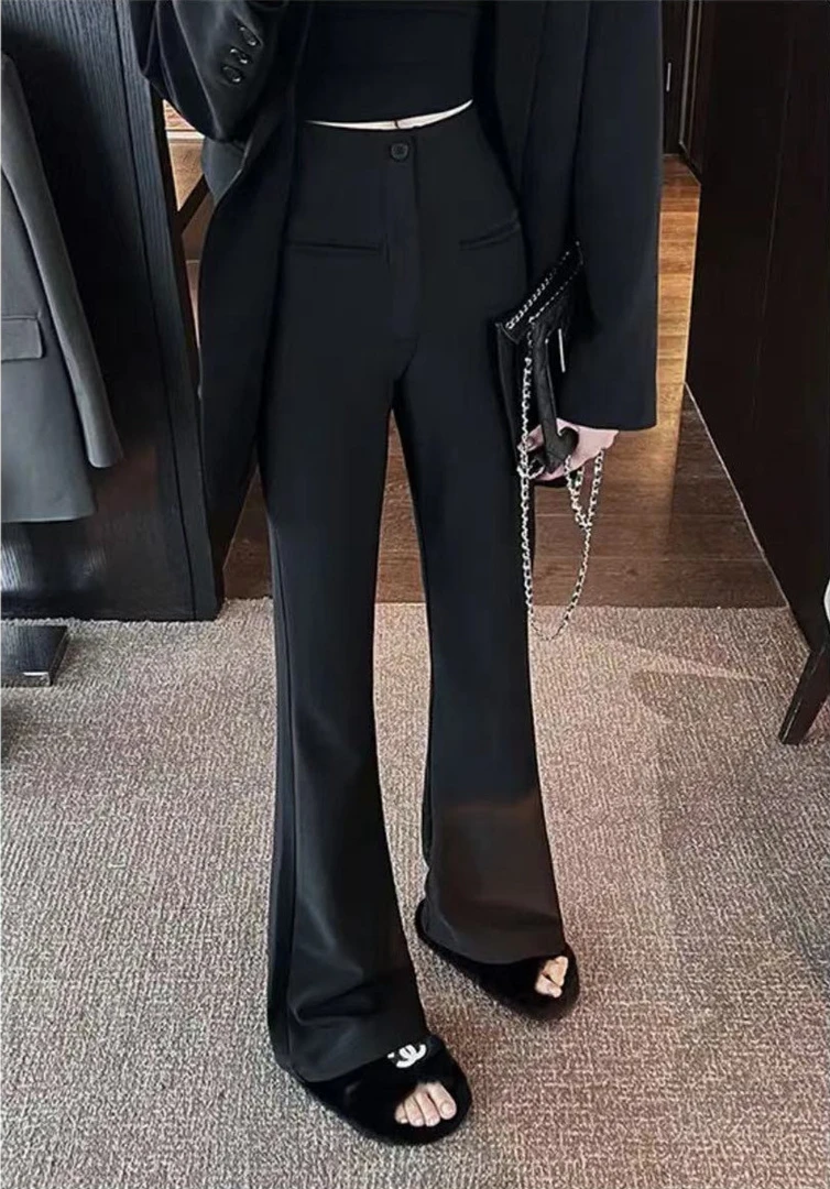 高腰弹力修身微喇阔腿裤女秋冬辣妹显瘦蜜桃臀垂感百搭休闲拖地裤