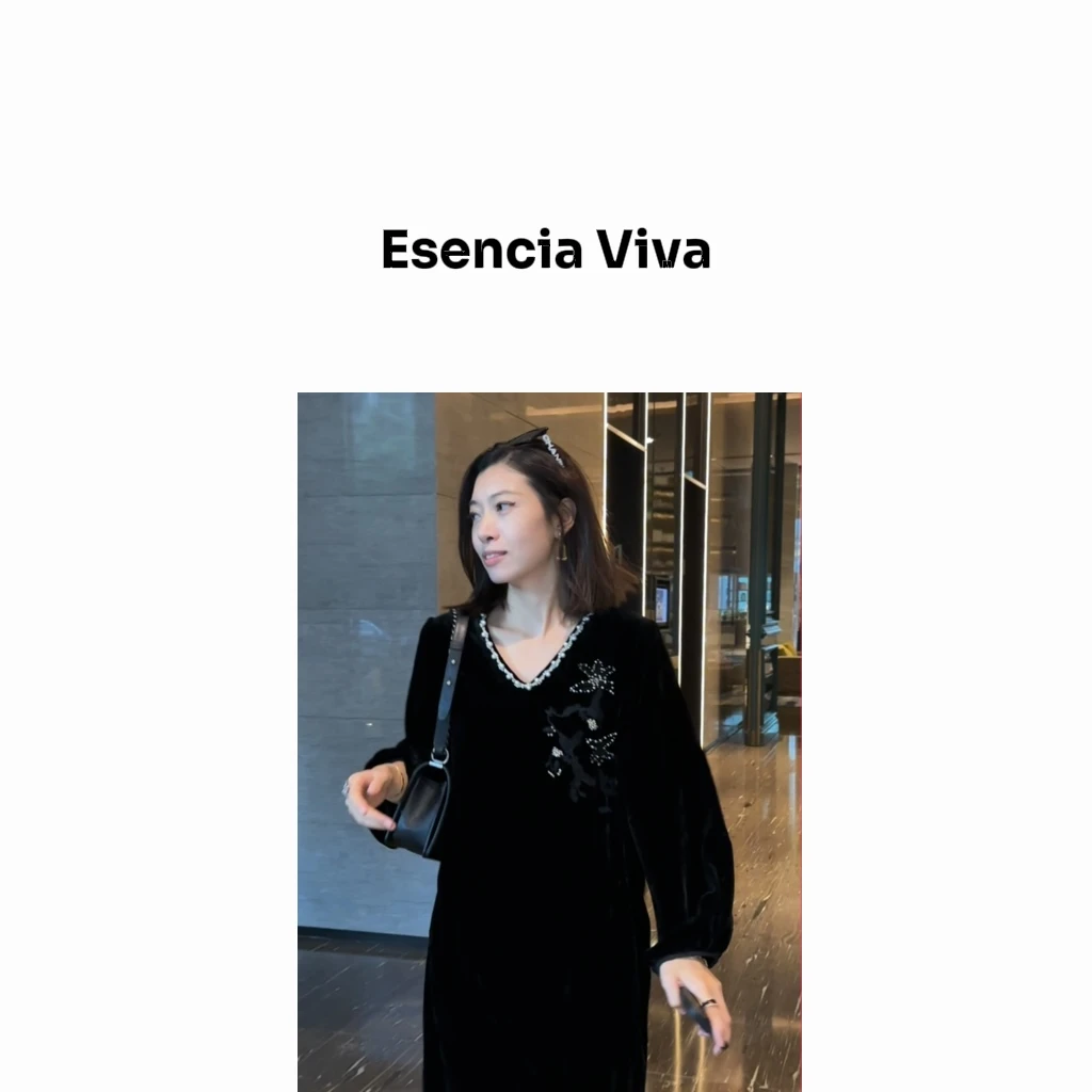 Esencia Viva.【末野琉璃】100%桑蚕丝重工钉珠连衣裙EVQZ0168