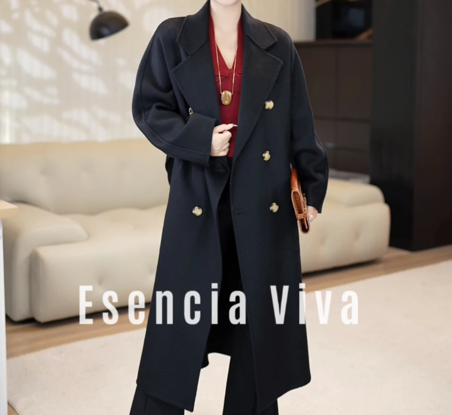 Esencia Viva.【涟漪绒华】100羊毛长款双面水波纹羊绒大衣EVDY005