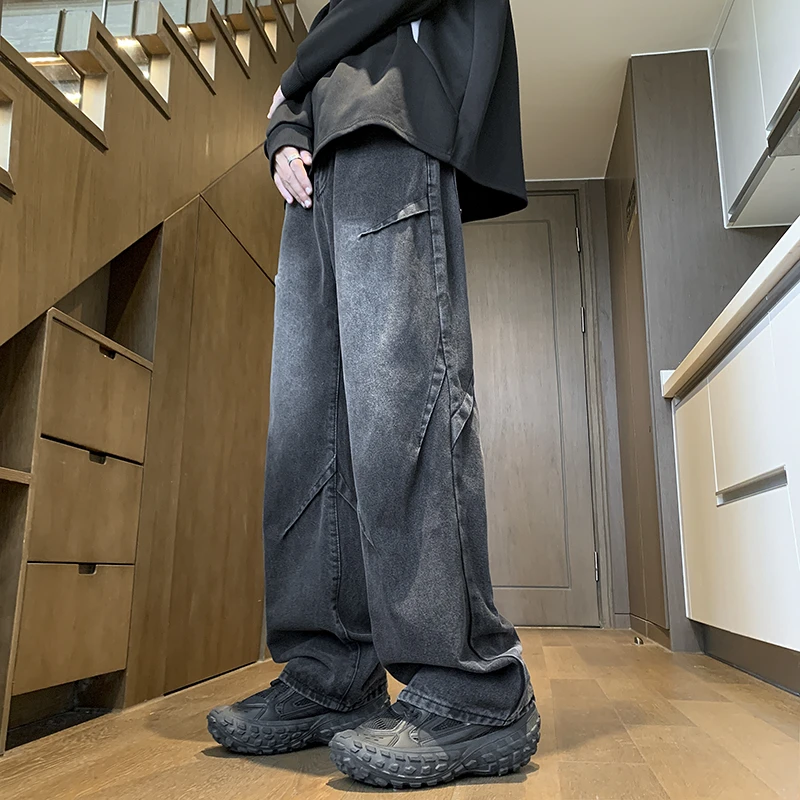 美式牛仔裤男款秋冬复古水洗高街vibe裤子直筒宽松潮流男生阔腿裤