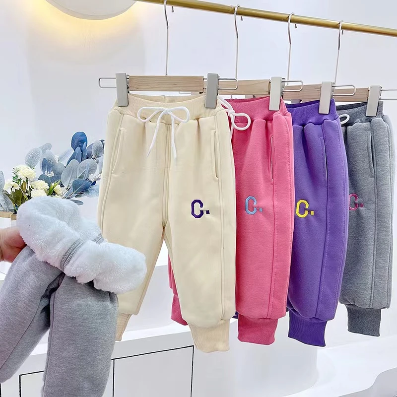 【ZX】女童字母四色运动裤加绒加厚款女加厚字母保暖卫裤 M-B-D30