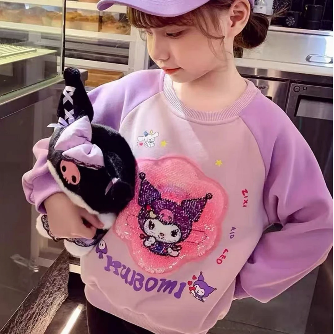 z【优选】女童加绒卫衣深秋款库洛米儿童加绒卡通亮片卫衣ly