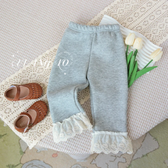 女童加绒花边打底裤冬季洋气韩版直筒长裤保暖加厚百搭裤子M-B-D8