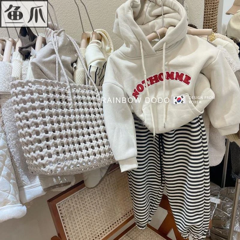 女童加绒字母连帽卫衣韩国童装秋冬新款儿童宝宝宽松长袖洋气百搭