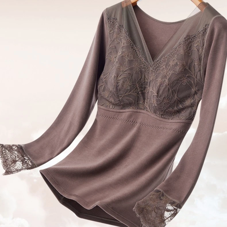 秋冬蕾丝V领舒适保暖自发热外穿内搭上托聚拢美背内衣女士803