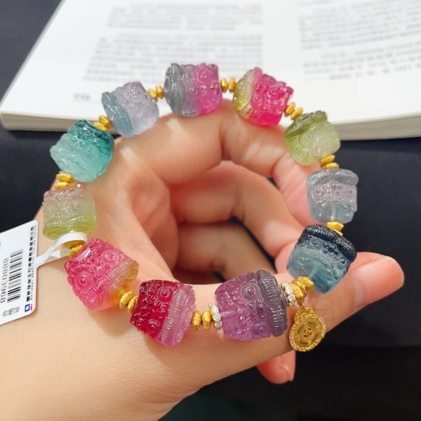 【相传碧玺】稀有色西瓜碧玺醒师 精工巧雕 14mm