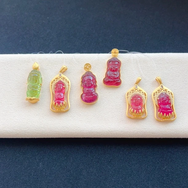 【相传碧玺】碧玺宝宝佛吊坠 18k金镶嵌原创设计款式 时尚气质