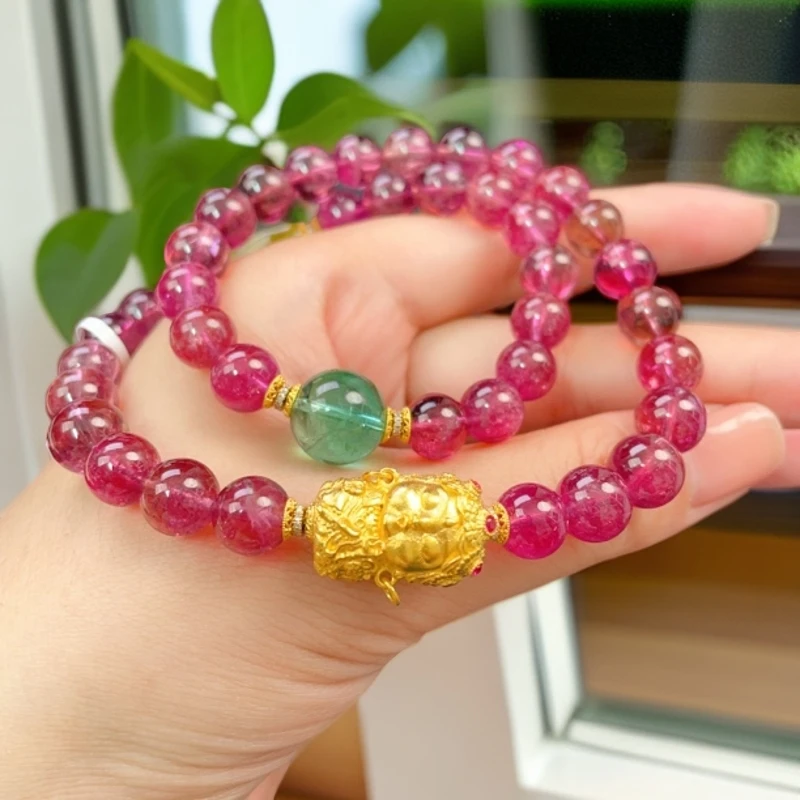 【相传碧玺】红碧玺双圈手链 原创设计款式 碧玺手串 时尚气质