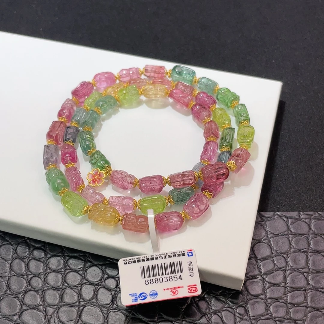 碧玺手链18K金镶嵌玻璃体 貔貅三圈6mm