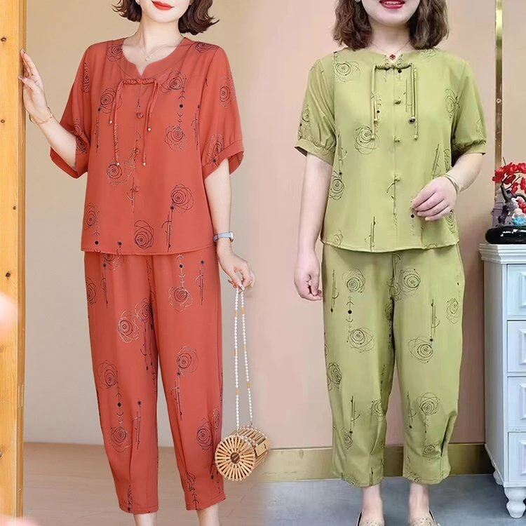 2024新款国风高级套装女装妈妈装中老年时尚休闲夏季宽松洋气显瘦