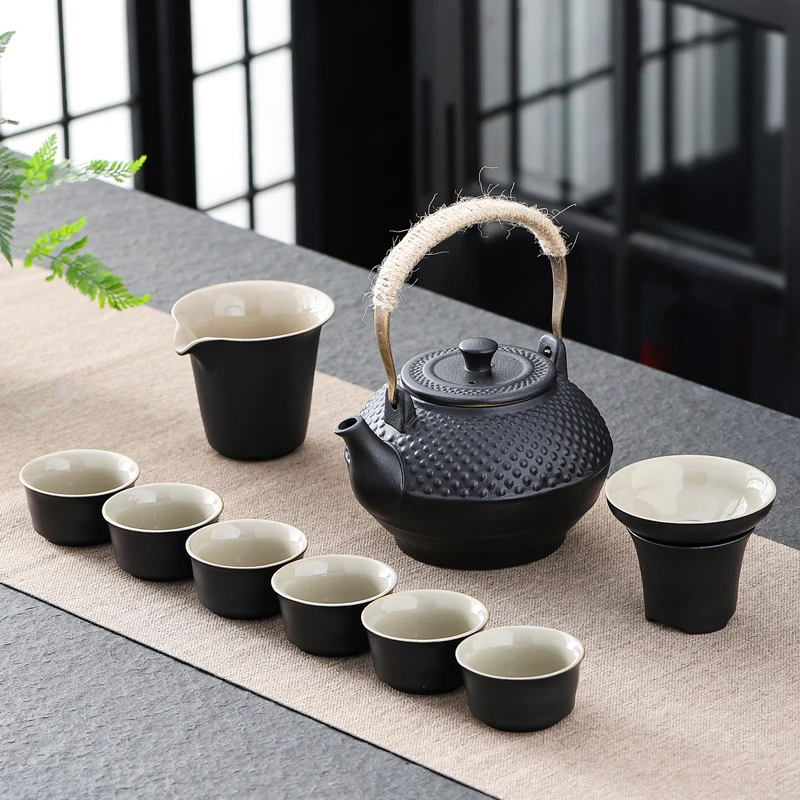 整套黑陶禅风提梁壶功夫茶具套装家用客厅办公旅行粗陶茶杯茶具