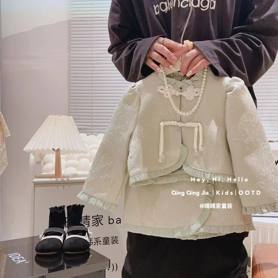 女童初春套装儿童国风盘扣短款外套鱼尾短裙洋气两件套GC0223鱼