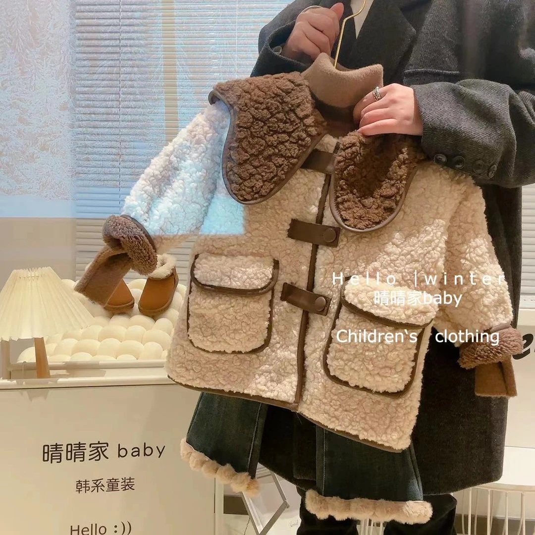 女童秋冬外套儿童洋气双面毛毛翻领加厚保暖百搭短款上衣23590稚