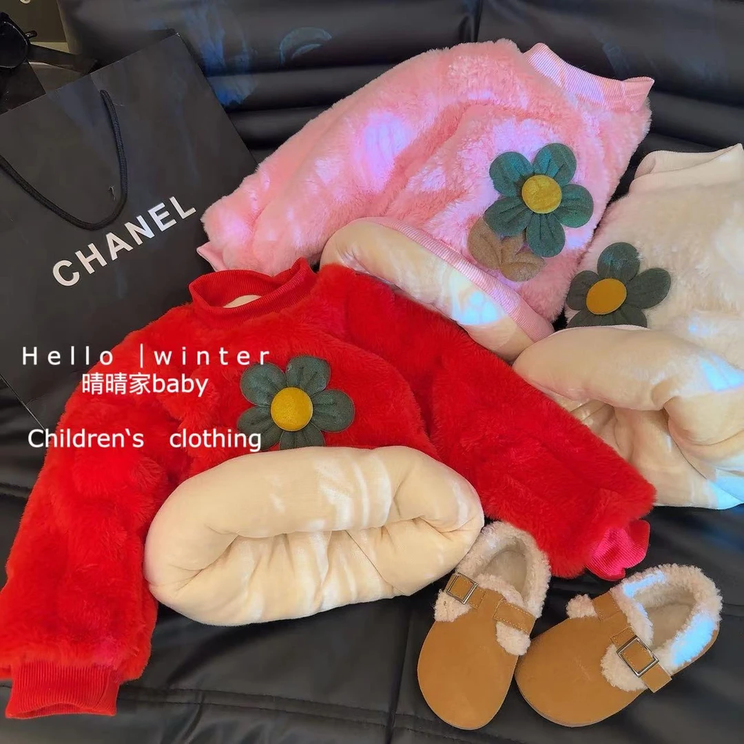 女童秋冬加绒加厚卫衣儿童巨厚一件过冬毛毛打底衫JN新款SY-TMMA
