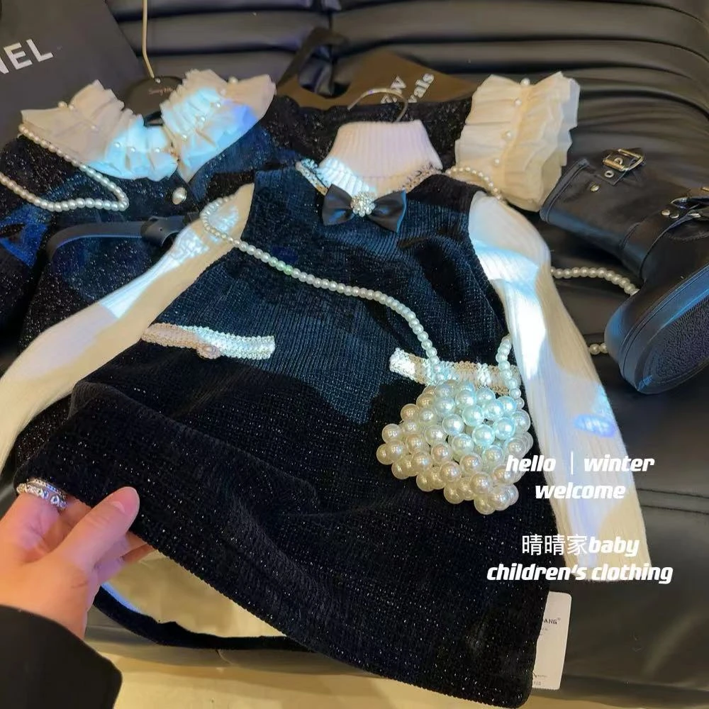 女童秋冬连衣裙儿童洋气坑条纹加绒保暖百搭公主背心裙K3144847梦