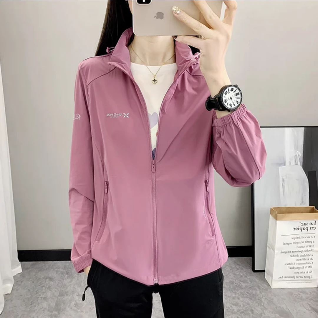 夏季冰丝防晒衣连帽速干透气防紫外线防晒衣弹力可拆卸帽子登山