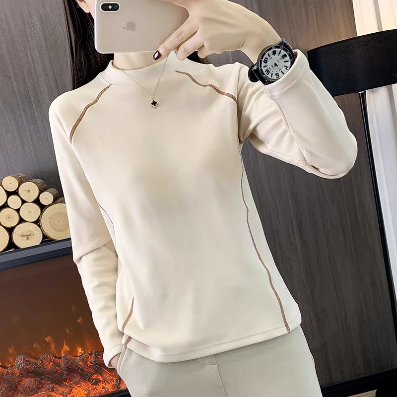 亲感绒 柔软小高领长袖T恤女秋冬季弹力打底衫上衣休闲百搭保暖衣