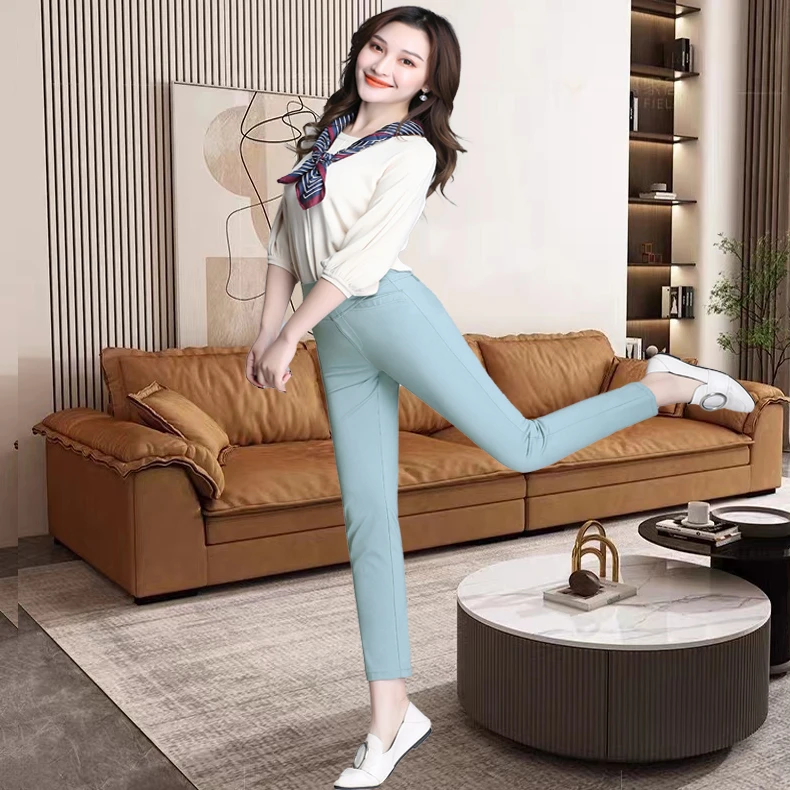 2024夏季薄款女式韩版四面弹显瘦九分裤小直筒时尚中腰高弹力