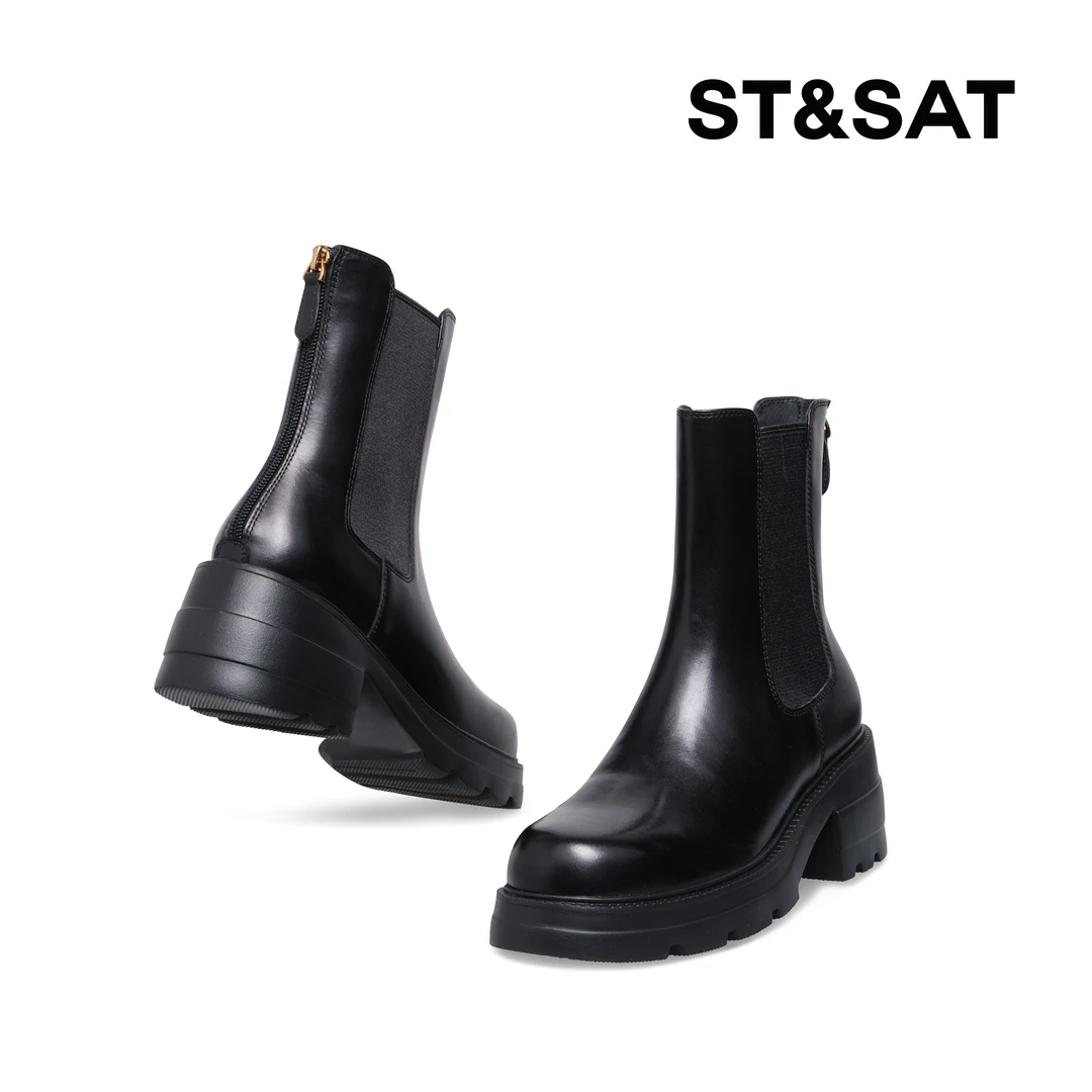 【简约骑士】星期六时尚休闲圆头切尔西厚底靴短靴中筒SS34116R14