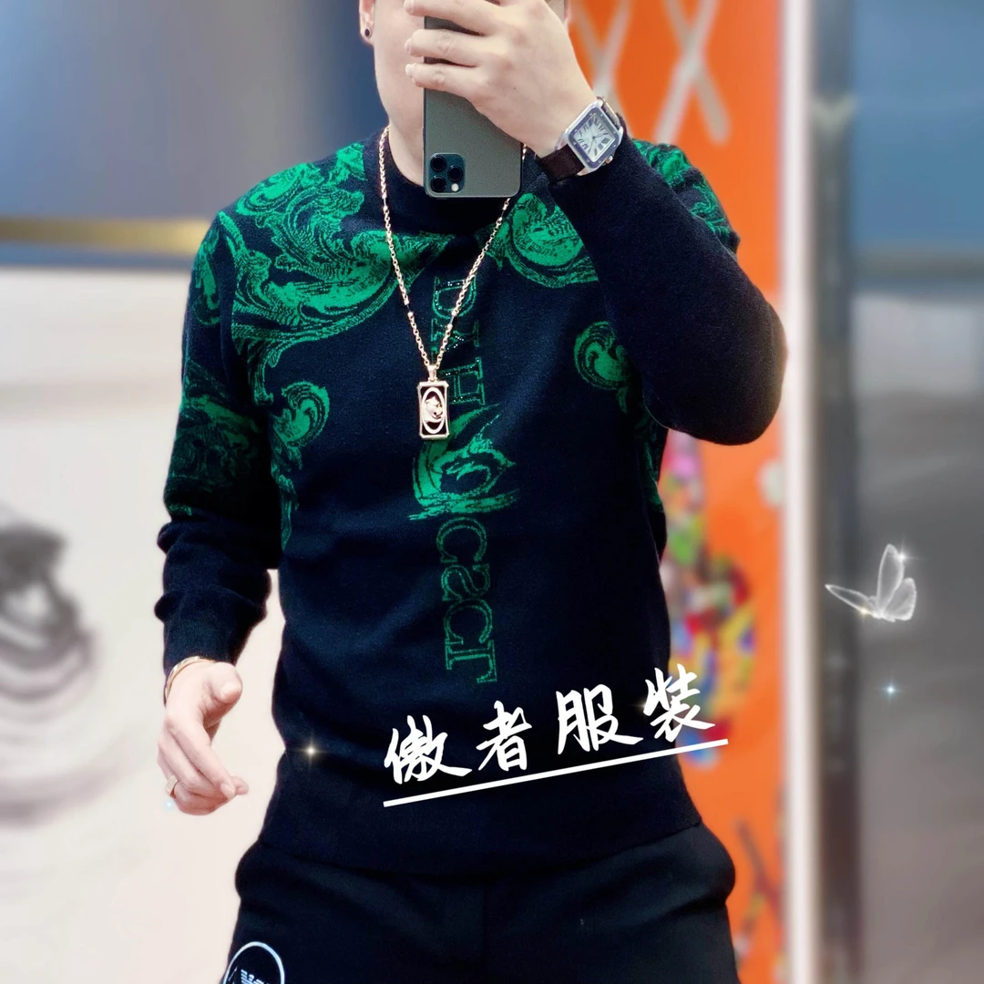 傲者家   2023秋冬新款天鹅绒羊毛绒男士时尚加厚圆领毛衣羊毛衫