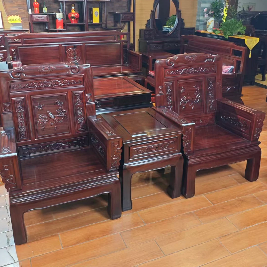 酸枝木 新中式 古典 雕花 二代花鸟三件套占地：220*60