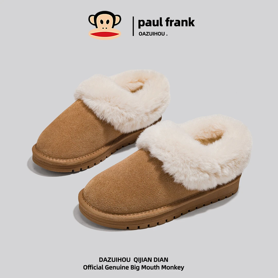 大嘴猴雪地靴女款厚底短靴低帮加绒加厚冬季保暖棉鞋毛毛鞋子新