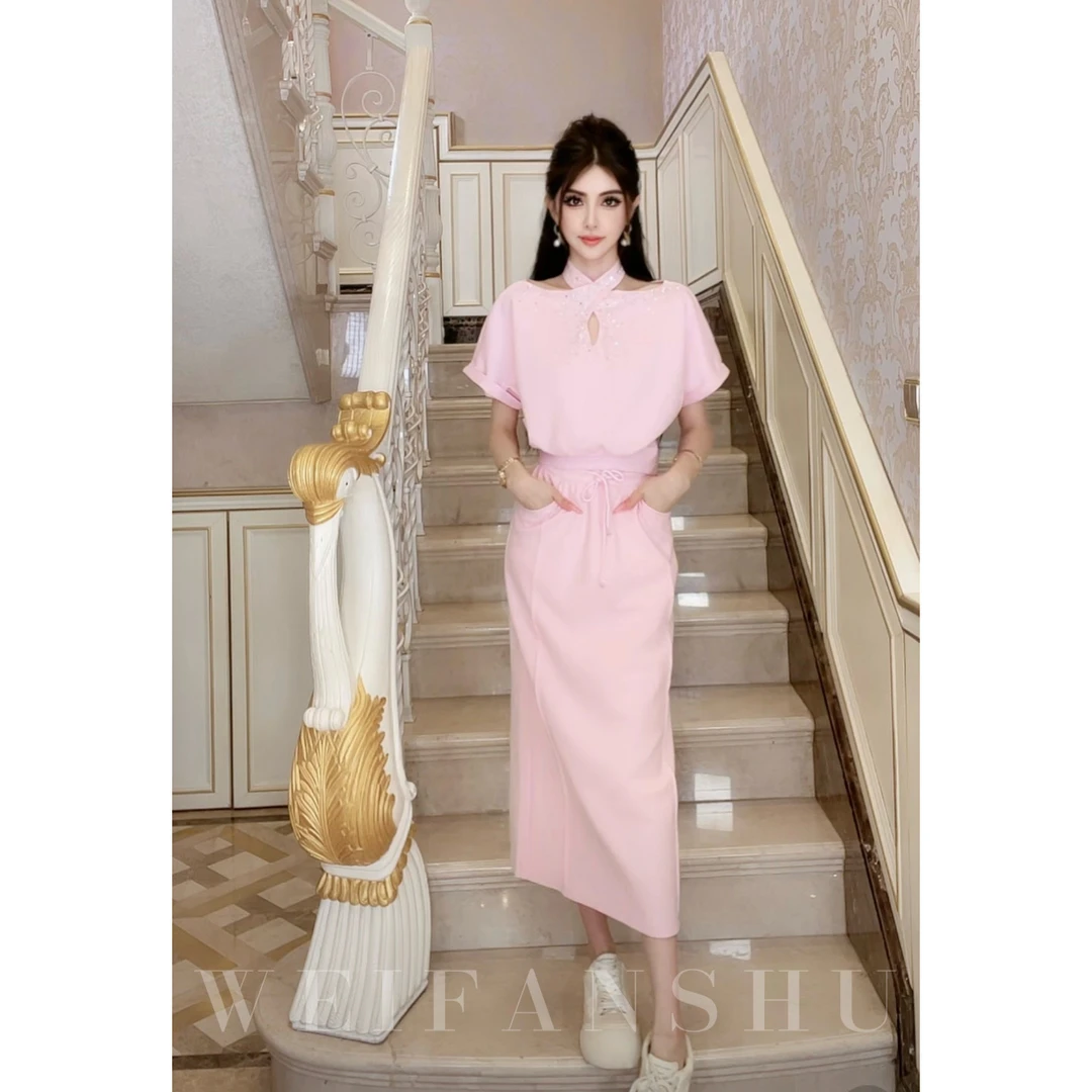 WEIFANSHU/魏凡舒【简爱乐章】设计感挂脖时尚优雅日常休闲套装裙