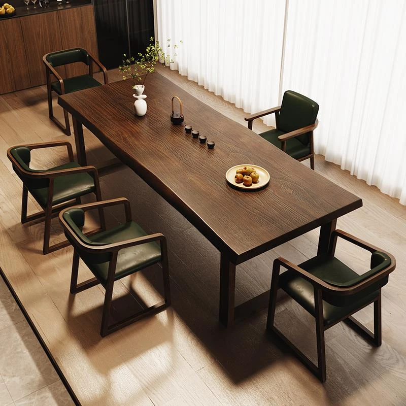 全实木胡桃色茶桌椅组合简约现代大板茶台客厅家用阳台原木泡茶几