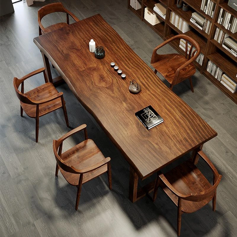 全实木大板茶桌椅办公室泡茶桌现代简约书桌原木茶几客厅阳台茶台