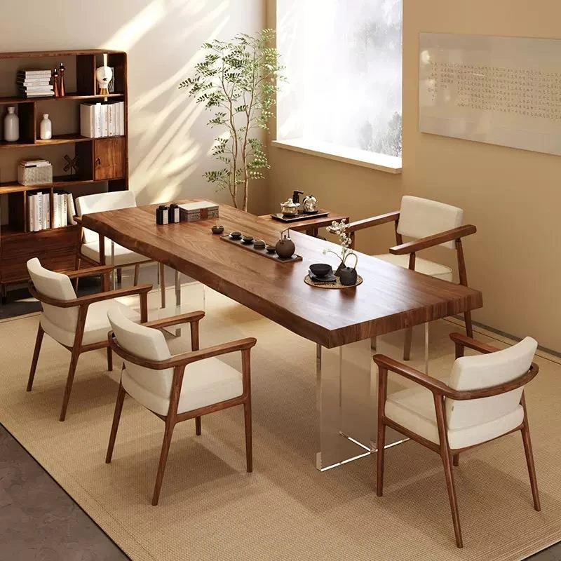 简约家用客厅北欧侘寂风实木茶桌休闲亚克力茶几椅茶室民宿茶道桌