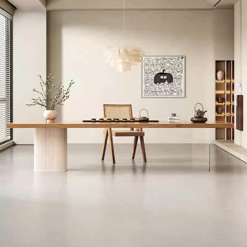 侘寂风实木泡茶桌原木大板功夫禅意泡茶台家用办公室泡茶桌椅组合