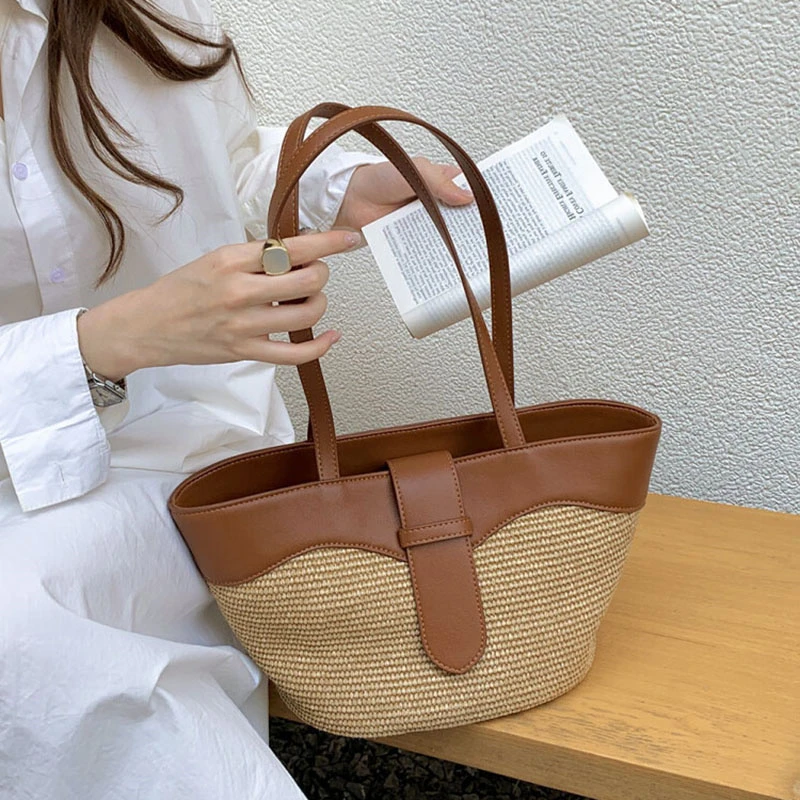 法国TOUCH MISS轻奢大容量托特包女精致新款草编单肩包休闲手提包