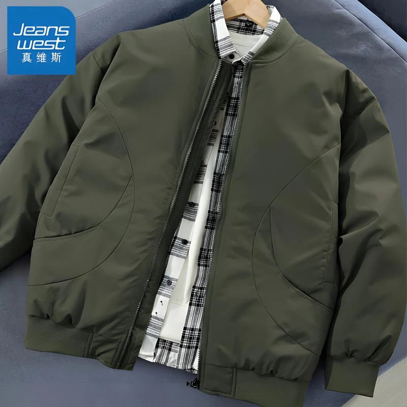 真维斯美式棒球领羽绒服男士冬季新款潮牌宽松休闲情侣款保暖外套
