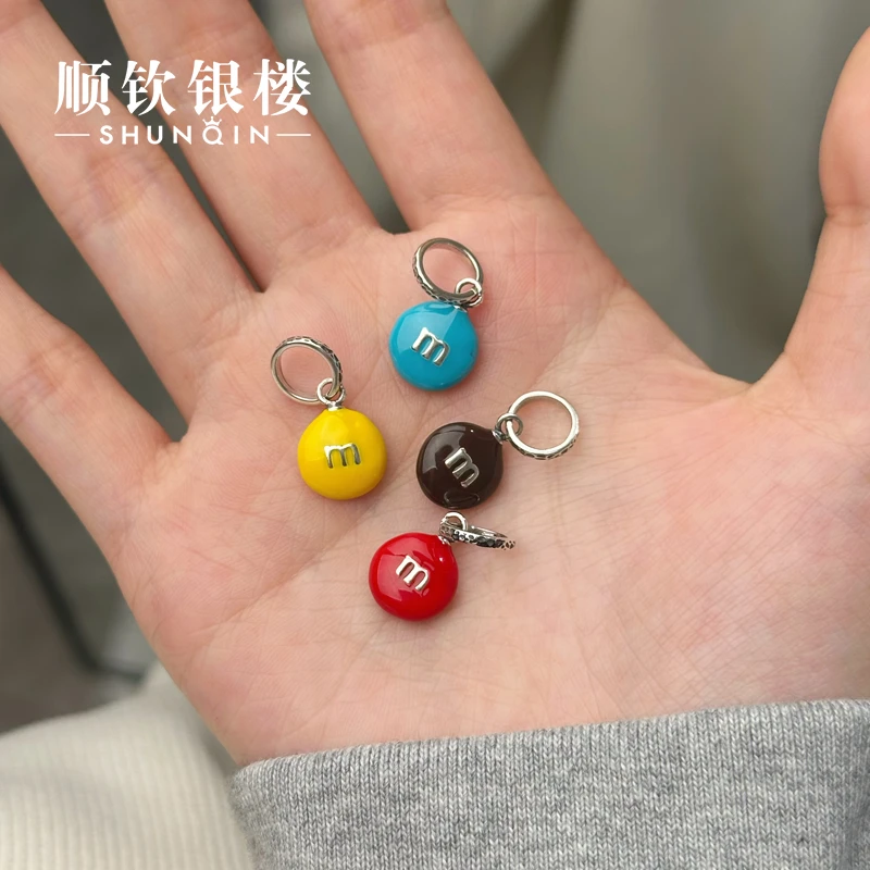 顺钦银楼 吊坠925银 【彩豆吊坠】S925银吊坠时尚彩色长款百搭