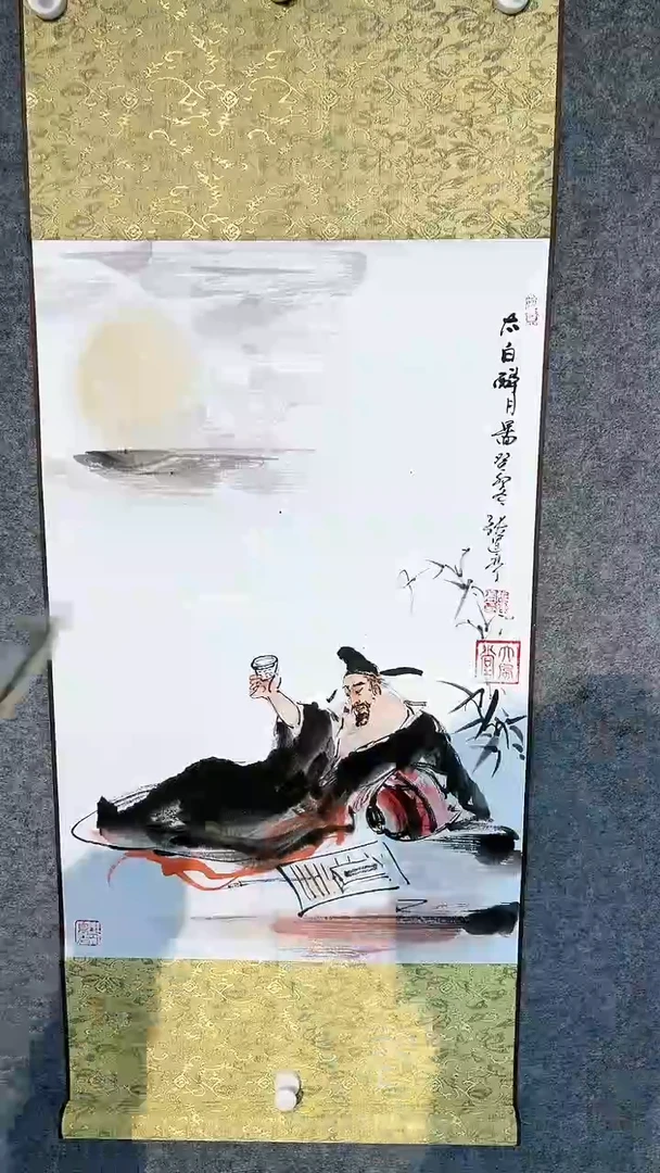 【闪购商品】绘画张运亭-小卷轴-太白醉月图