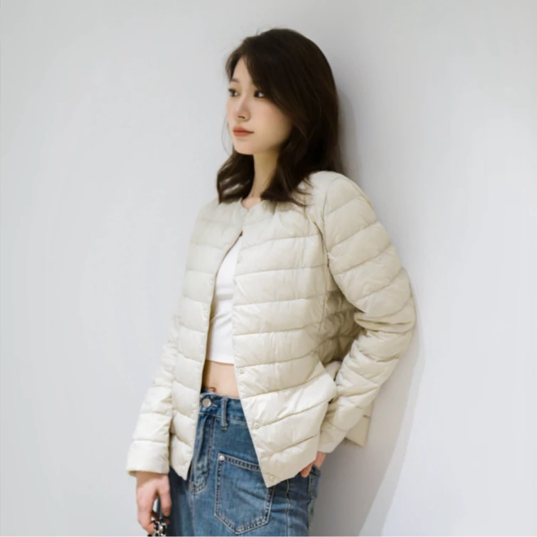 反季库优家同款冬季轻薄短款外套内胆新国标白鸭羽绒服圆领薄款