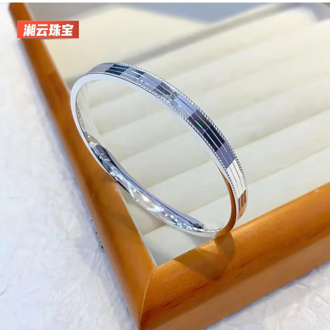 足银手镯 5G镯子手工气质可调节幻彩手镯闭口亮面实心时尚简约镯